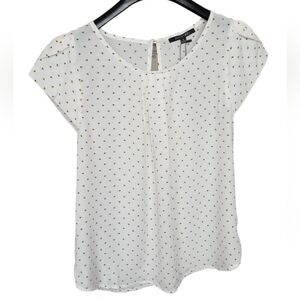 Papermoon Blouse Womens Small Ivory Short Sleeve Pleated Front New Slit Back